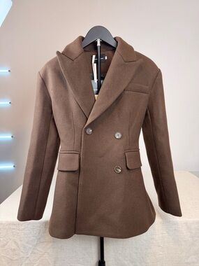Women’s Double-Breasted Brown Wool-Blend Coat